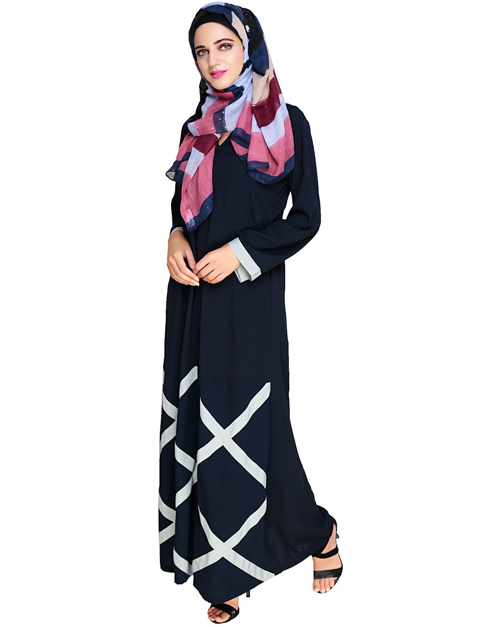 Criss Cross Detailing Abaya Blue