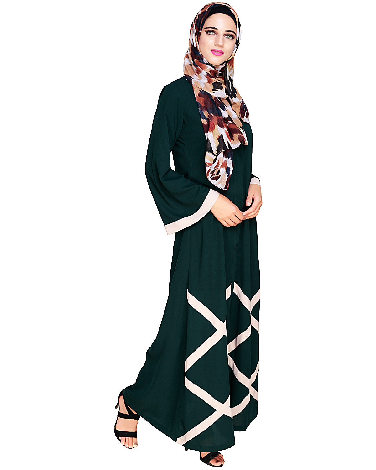 Criss Cross Detailing Abaya Bottle Green