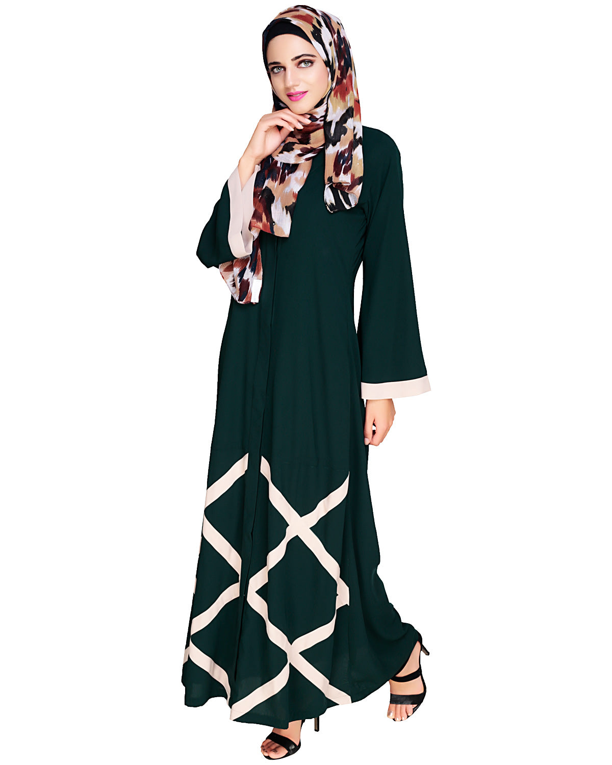 Criss Cross Detailing Abaya Bottle Green