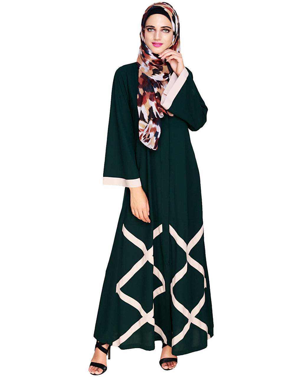 Criss Cross Detailing Abaya Bottle Green