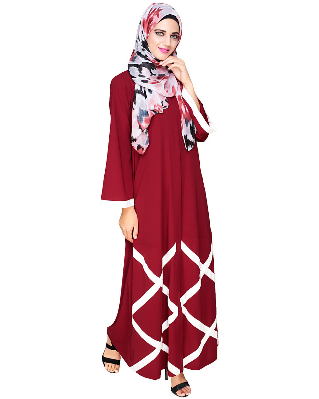 Criss Cross Detailing Abaya Wine