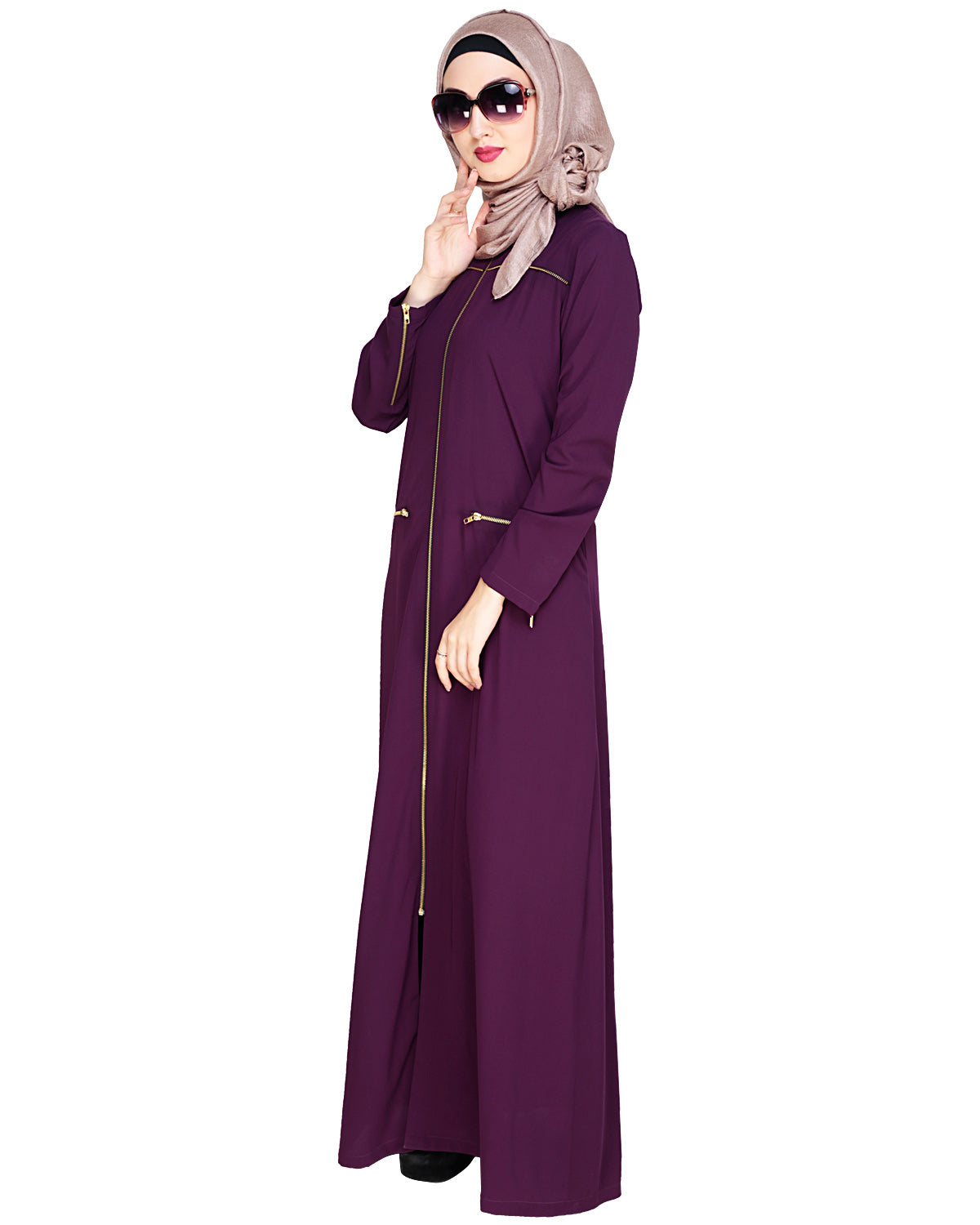 Metallic Zip Abaya Purple
