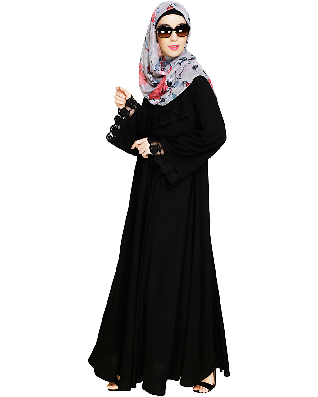 Flouncy Laced Abaya Black