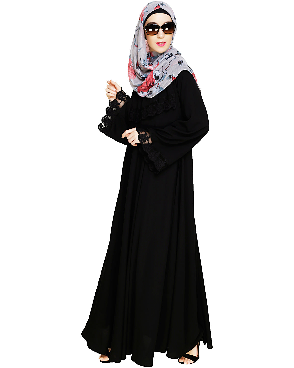 Flouncy Laced Abaya Black