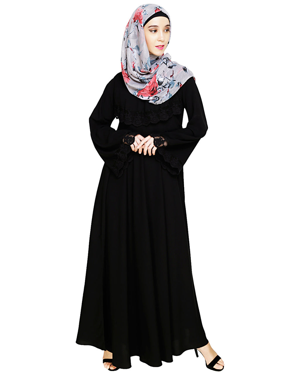 Flouncy Laced Abaya Black