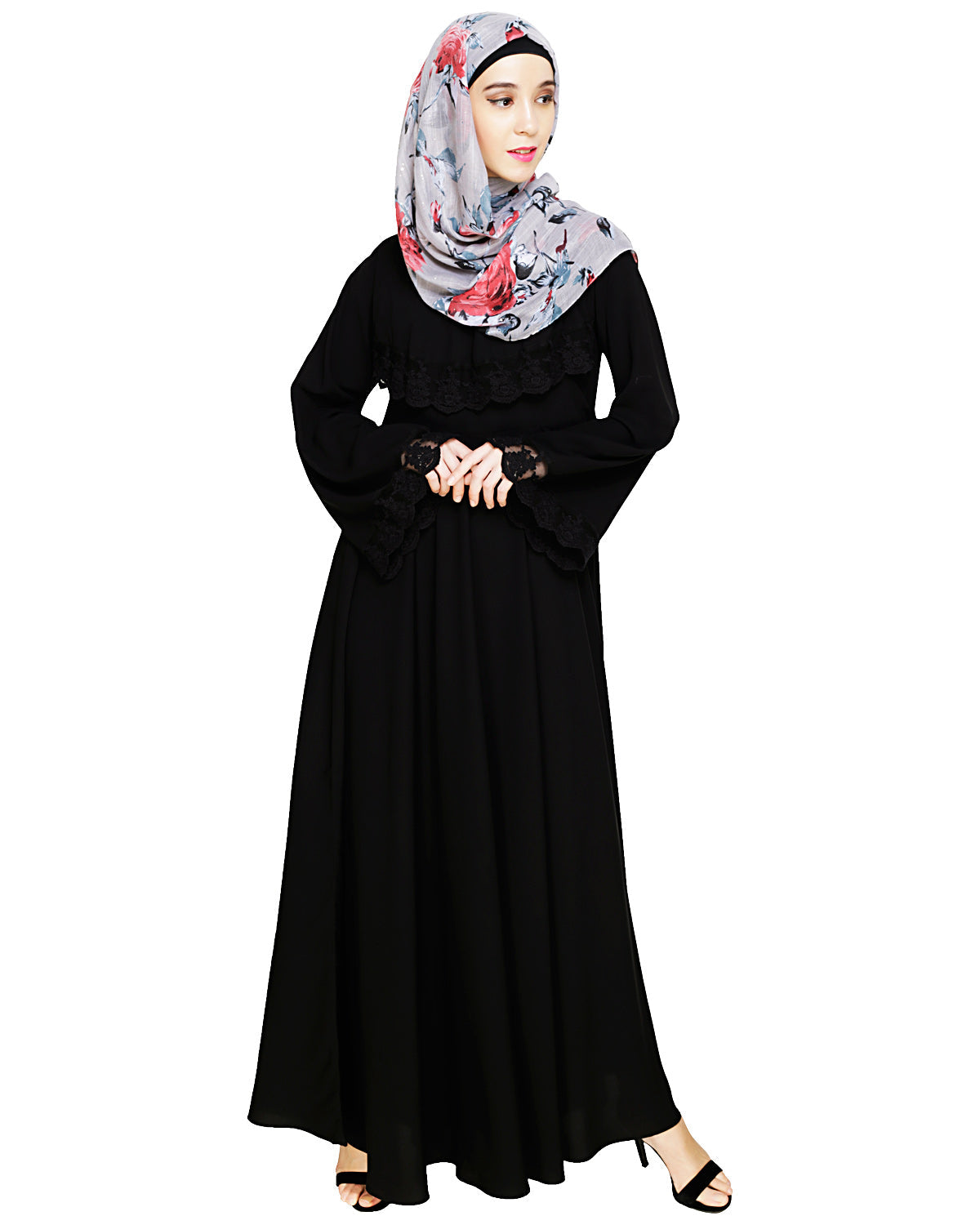 Flouncy Laced Abaya Black