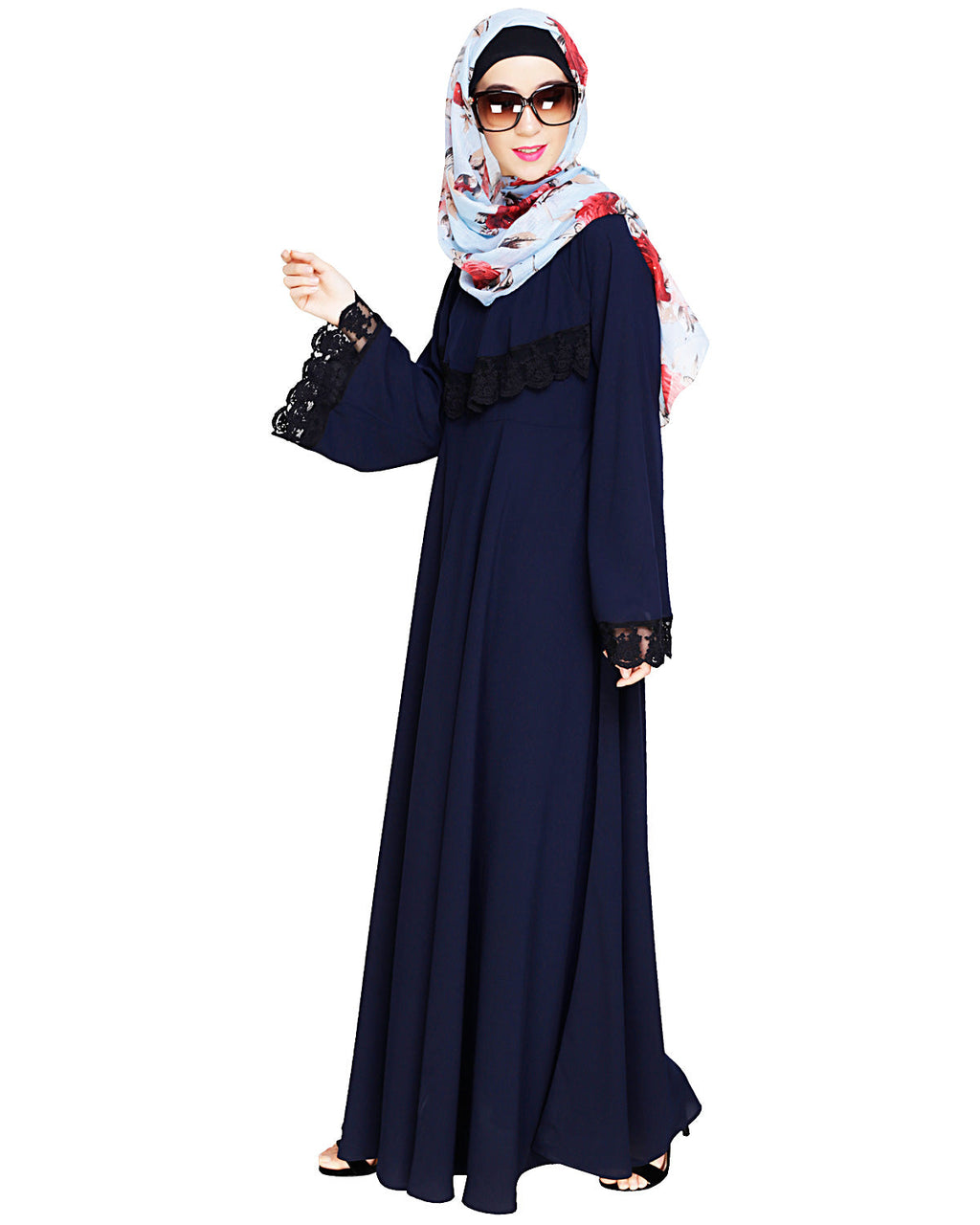 Flouncy Laced Abaya Blue