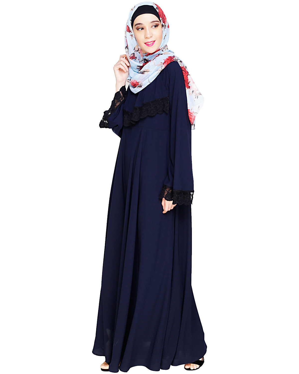 Flouncy Laced Abaya Blue