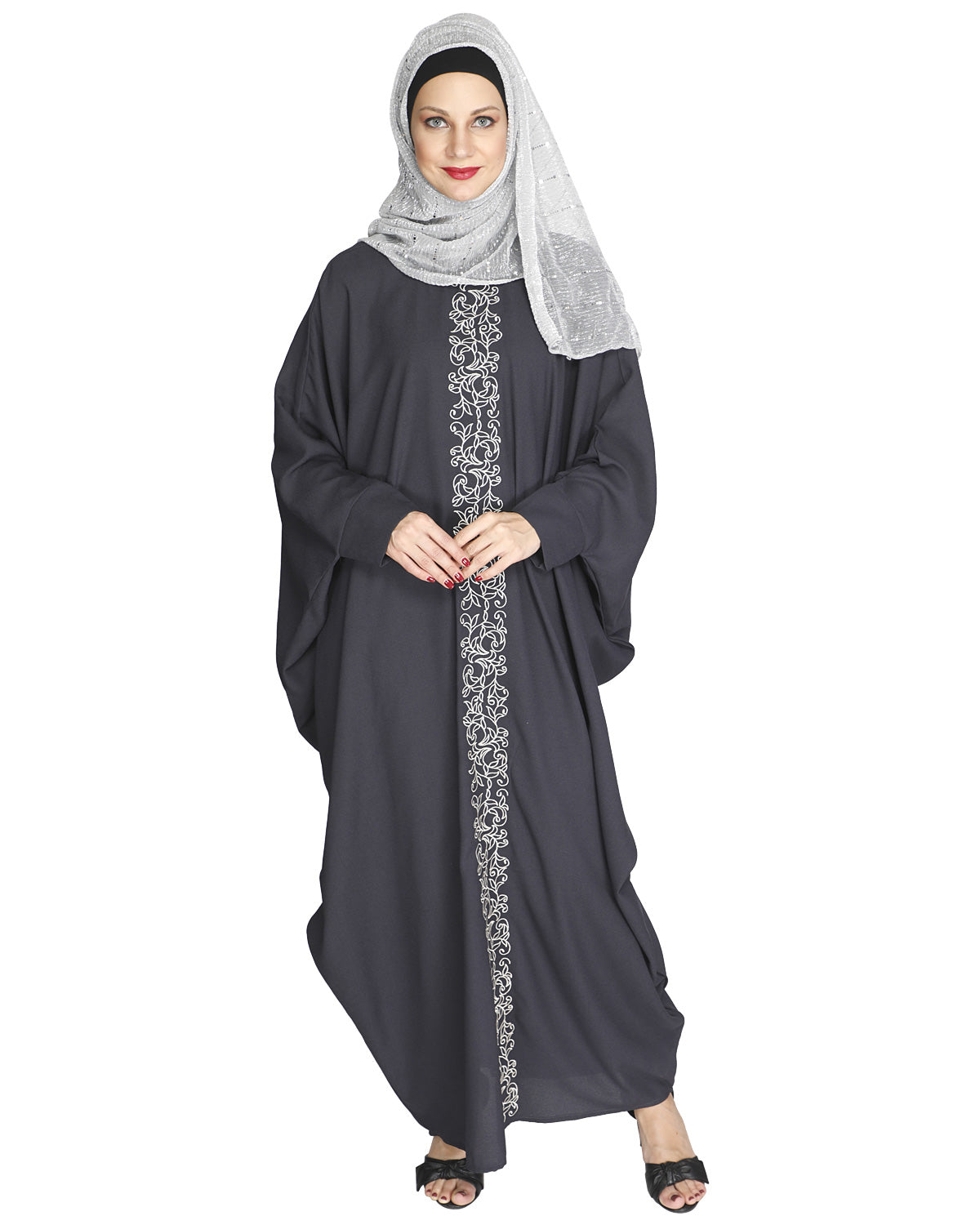 Flouncy Laced Abaya Dark Grey