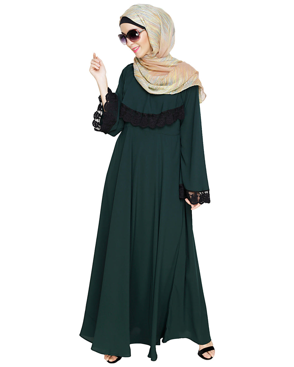 Flouncy Laced Abaya Green