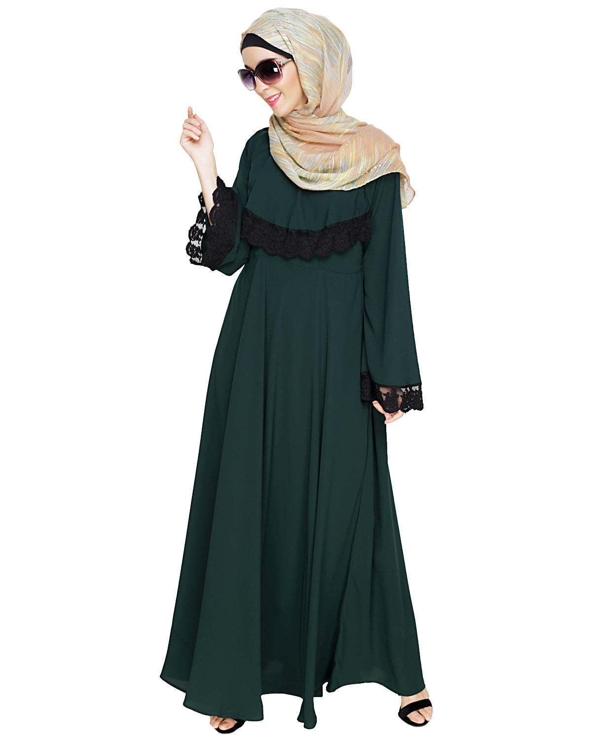 Flouncy Laced Abaya Green
