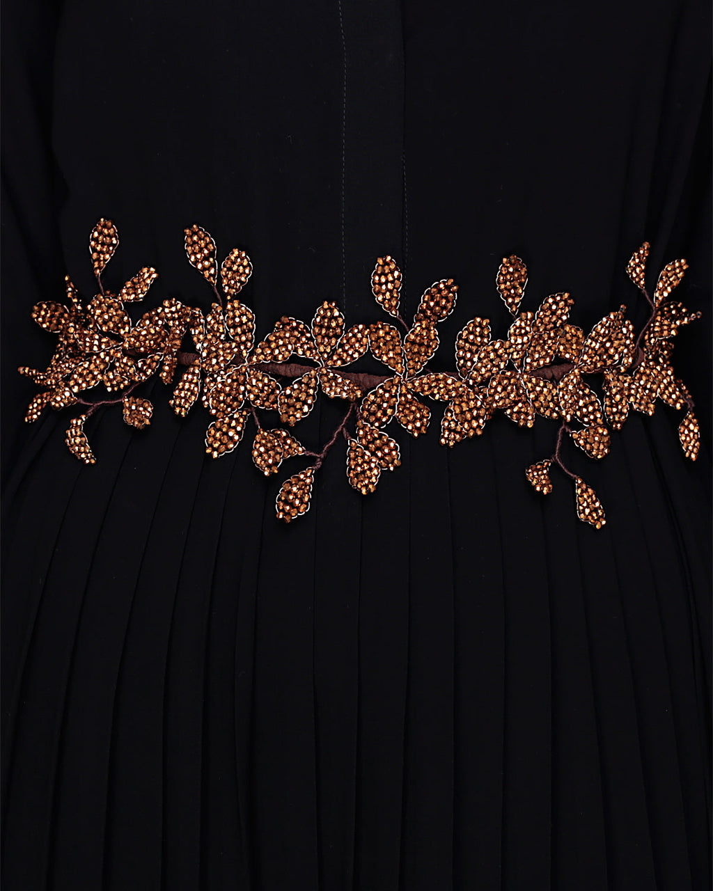 Majestic Floral Dubai Style Belt Abaya Brown