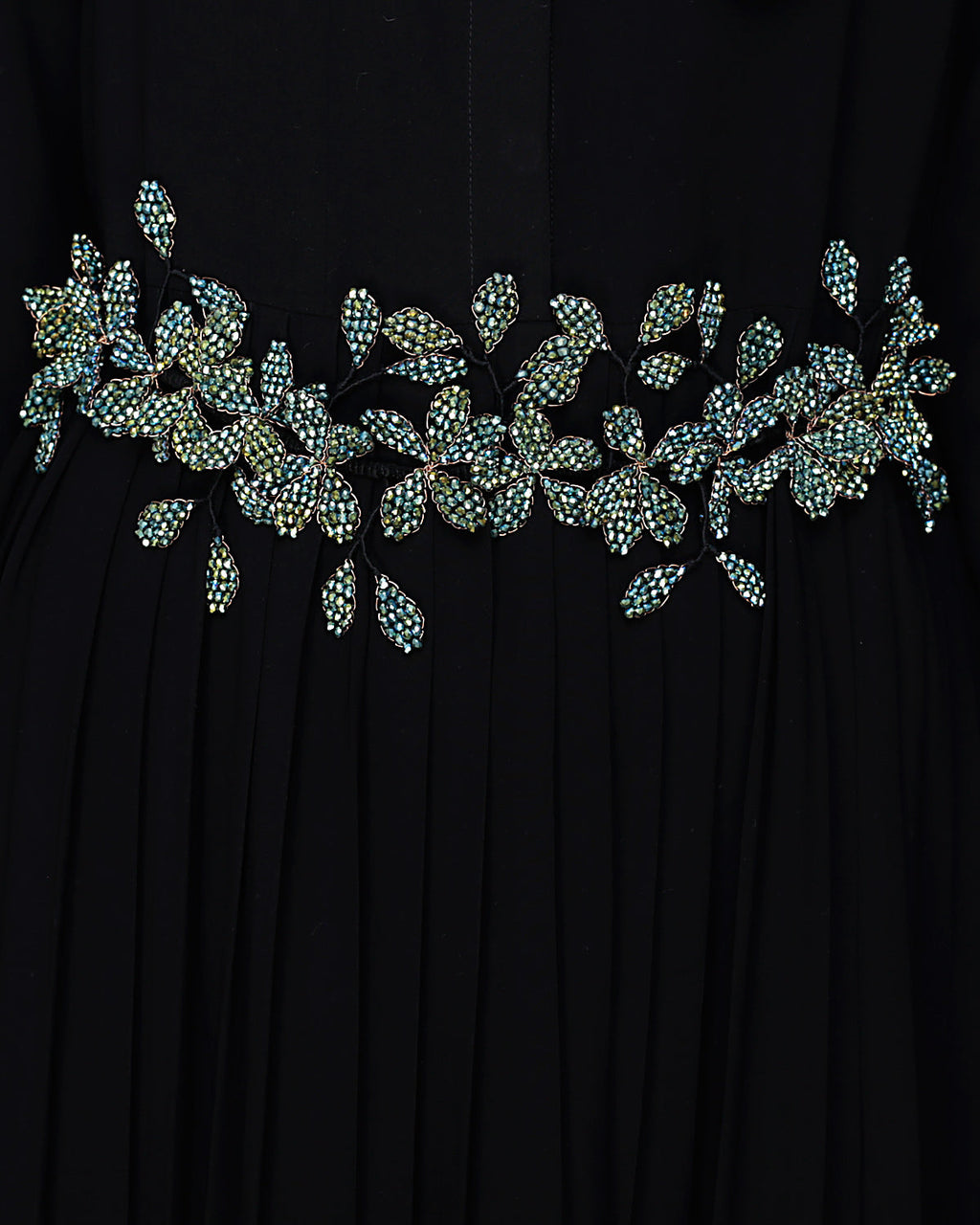 Majestic Floral Dubai Style Belt Abaya Green
