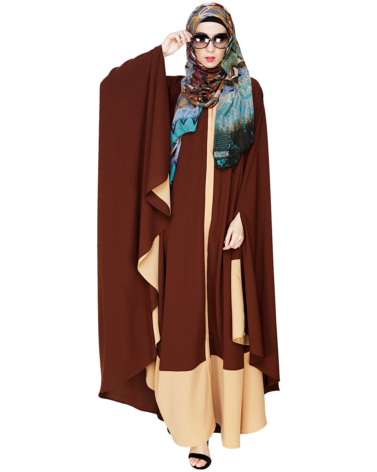 Colour Block Black Irani Kaftan Brown