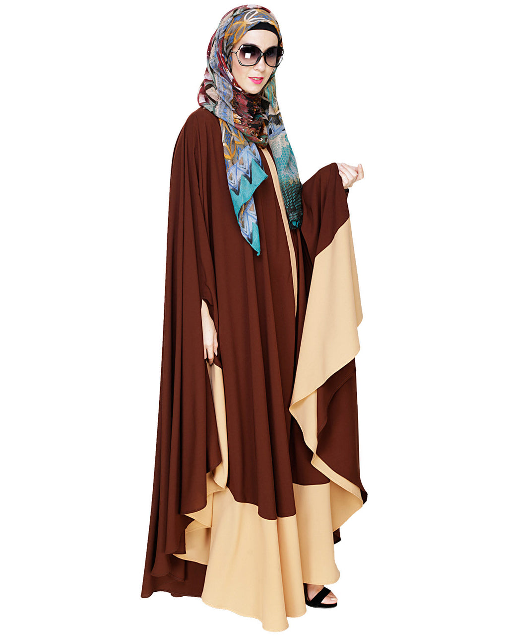 Colour Block Black Irani Kaftan Brown