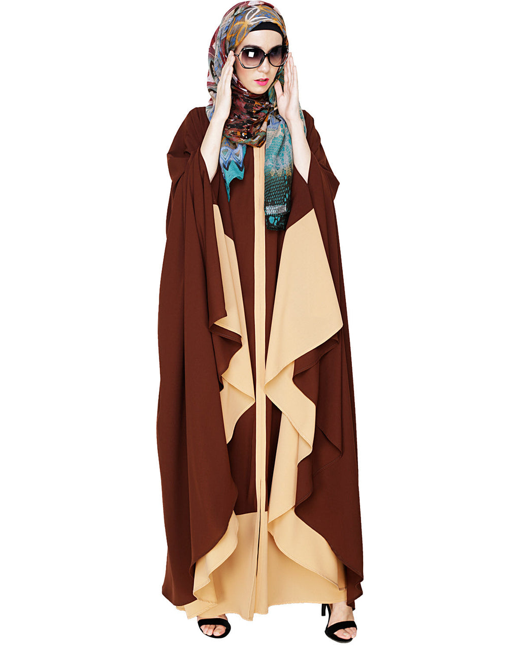Colour Block Black Irani Kaftan Brown