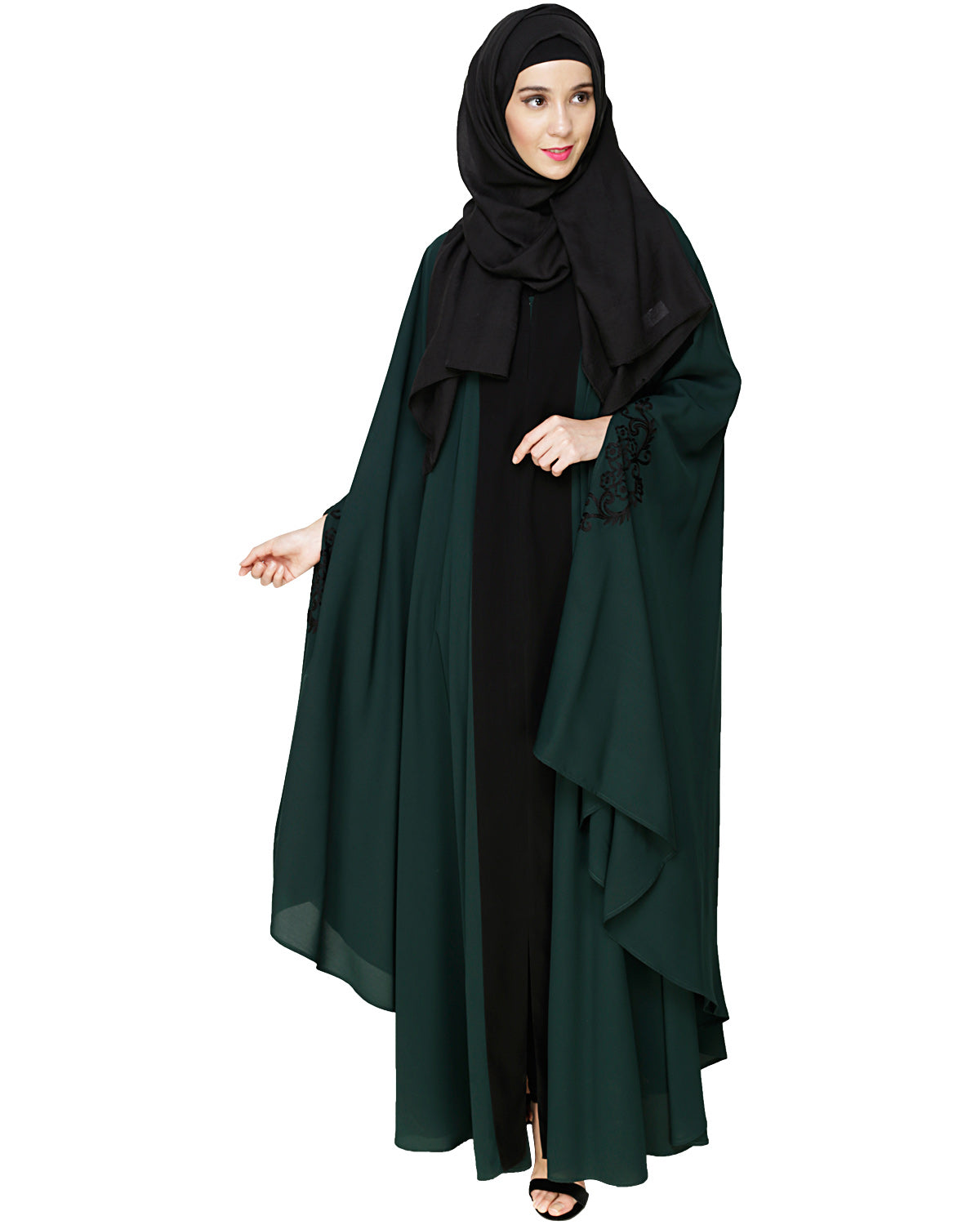 Delicate Embroidered Grey Irani Kaftan