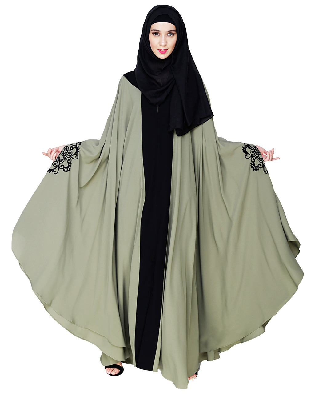 Delicate Embroidered Grey Irani Kaftan