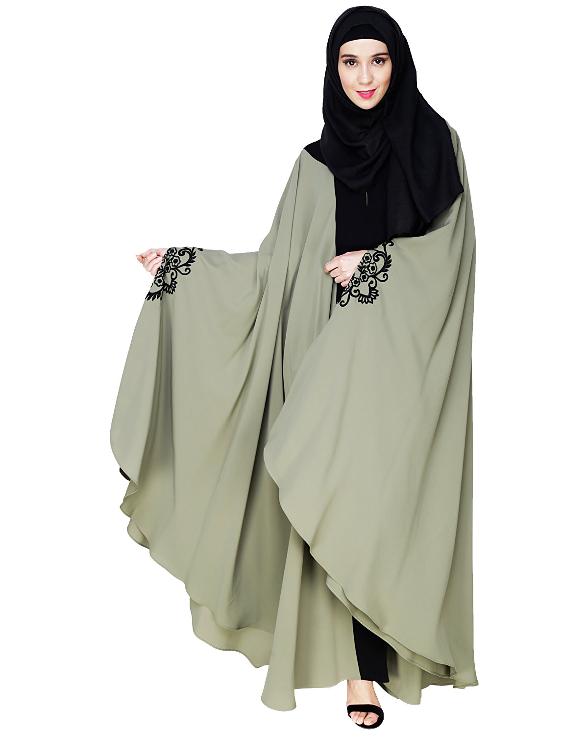 Delicate Embroidered Grey Irani Kaftan