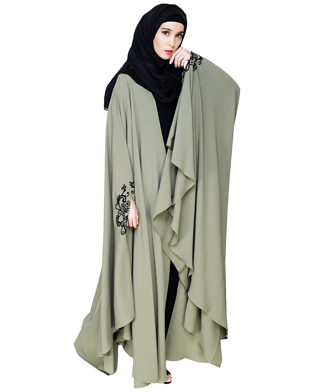 Delicate Embroidered Grey Irani Kaftan