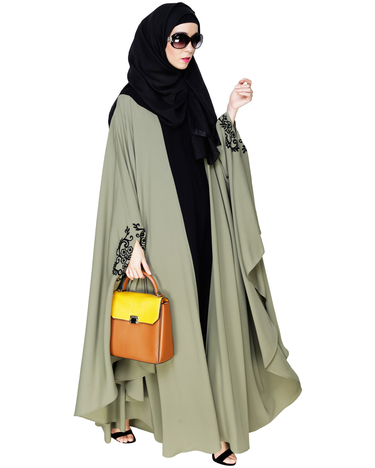 Delicate Embroidered Grey Irani Kaftan