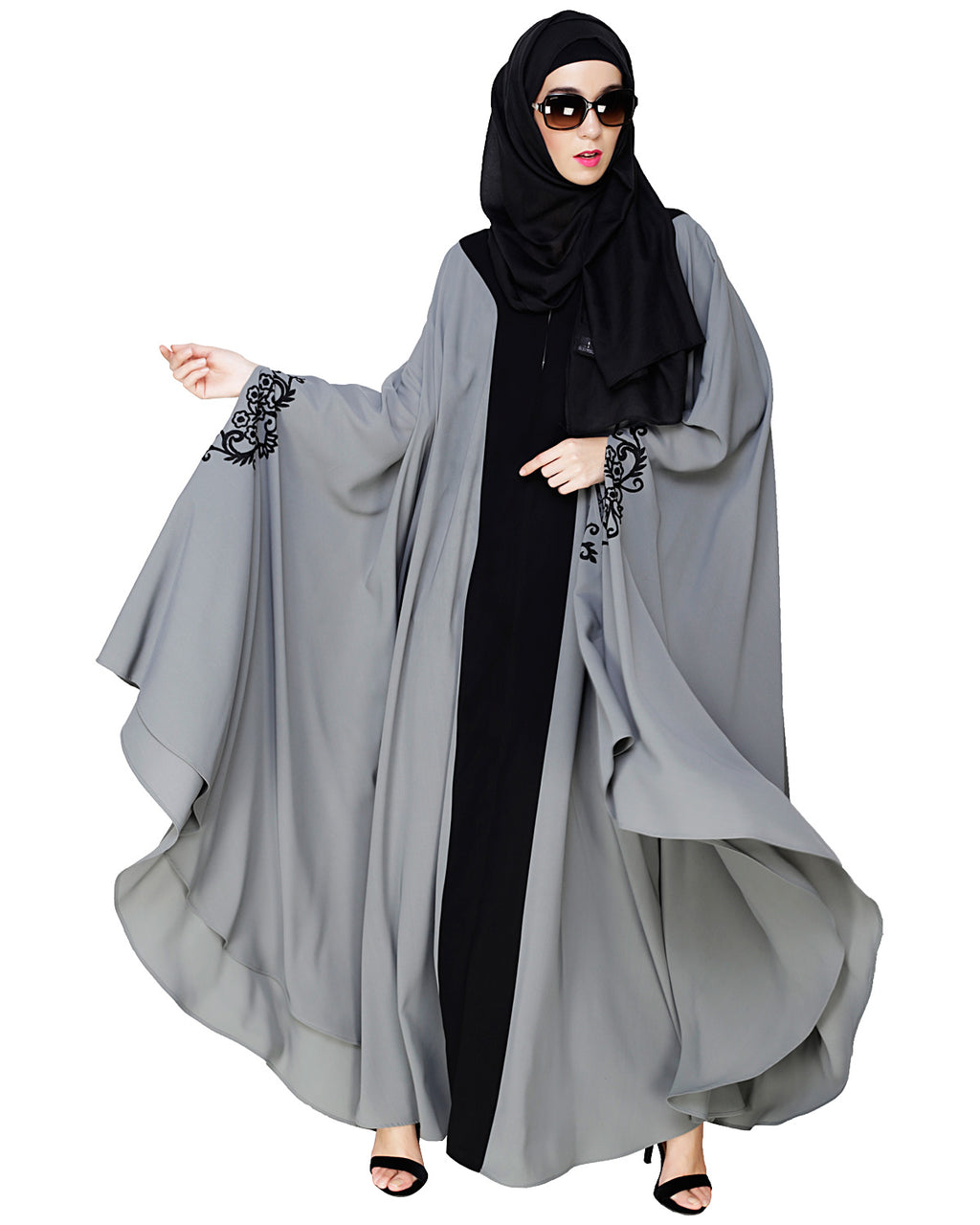 Delicate Embroidered Grey Irani Kaftan