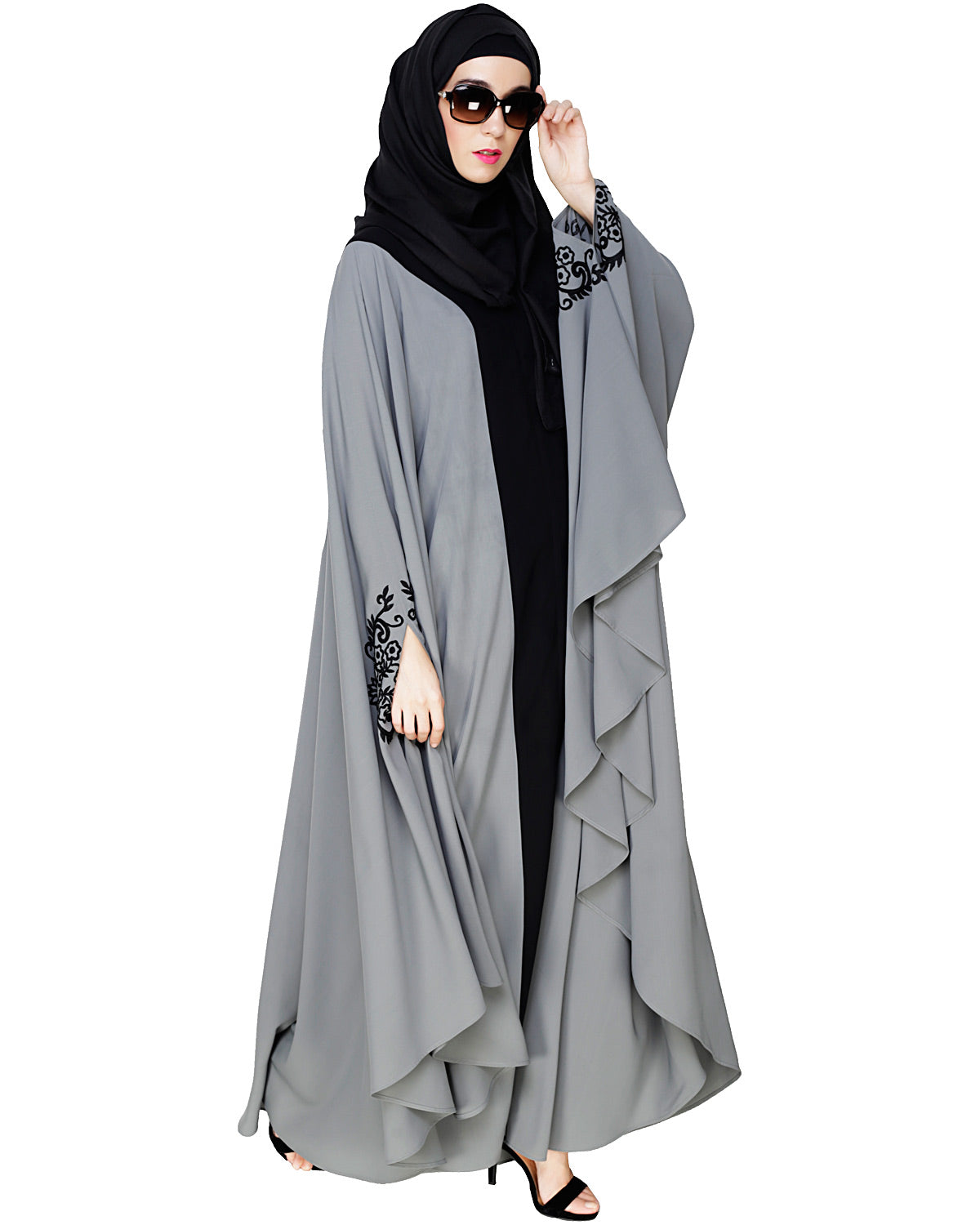 Delicate Embroidered Grey Irani Kaftan