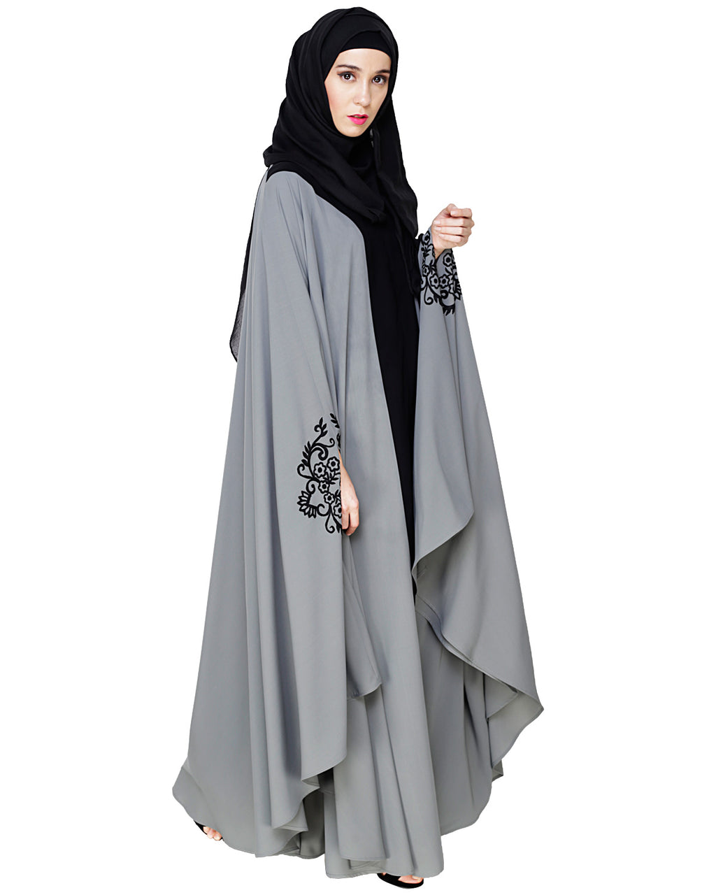 Delicate Embroidered Grey Irani Kaftan