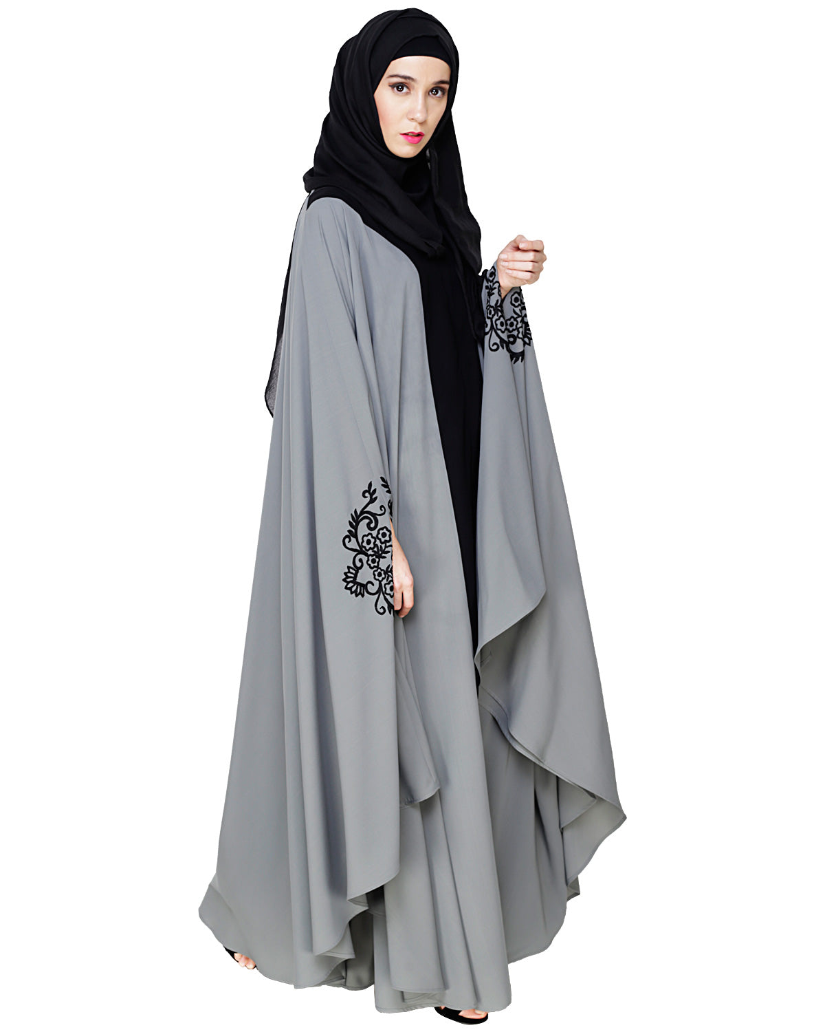 Delicate Embroidered Grey Irani Kaftan