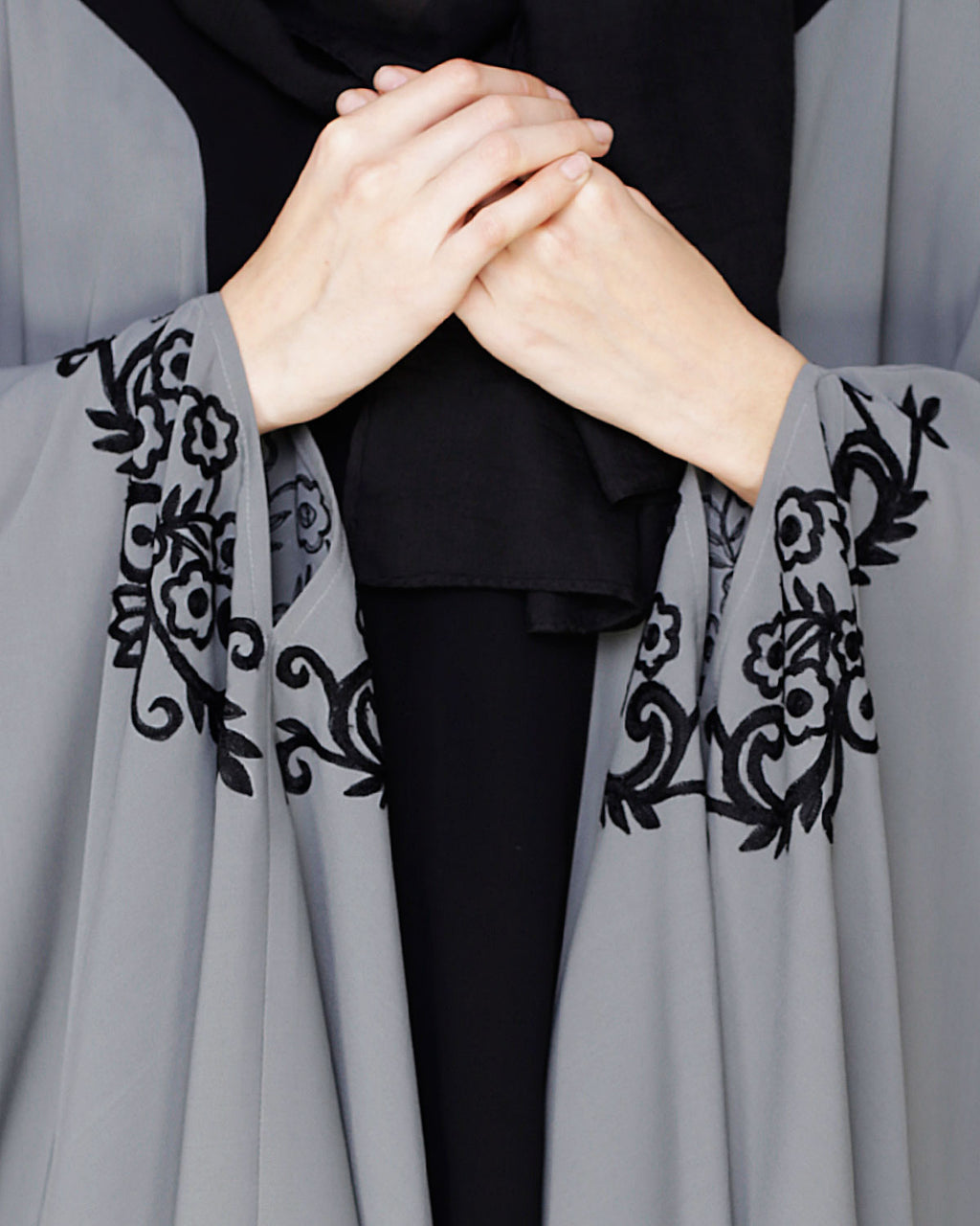 Delicate Embroidered Grey Irani Kaftan
