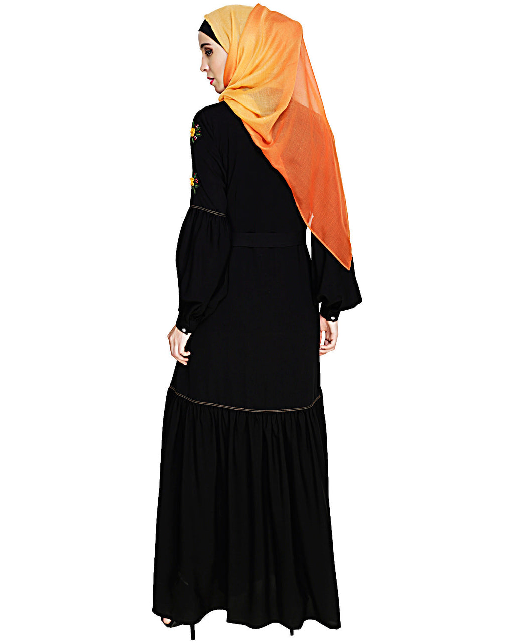 Dreamy Floral Embroiderd Abaya Black