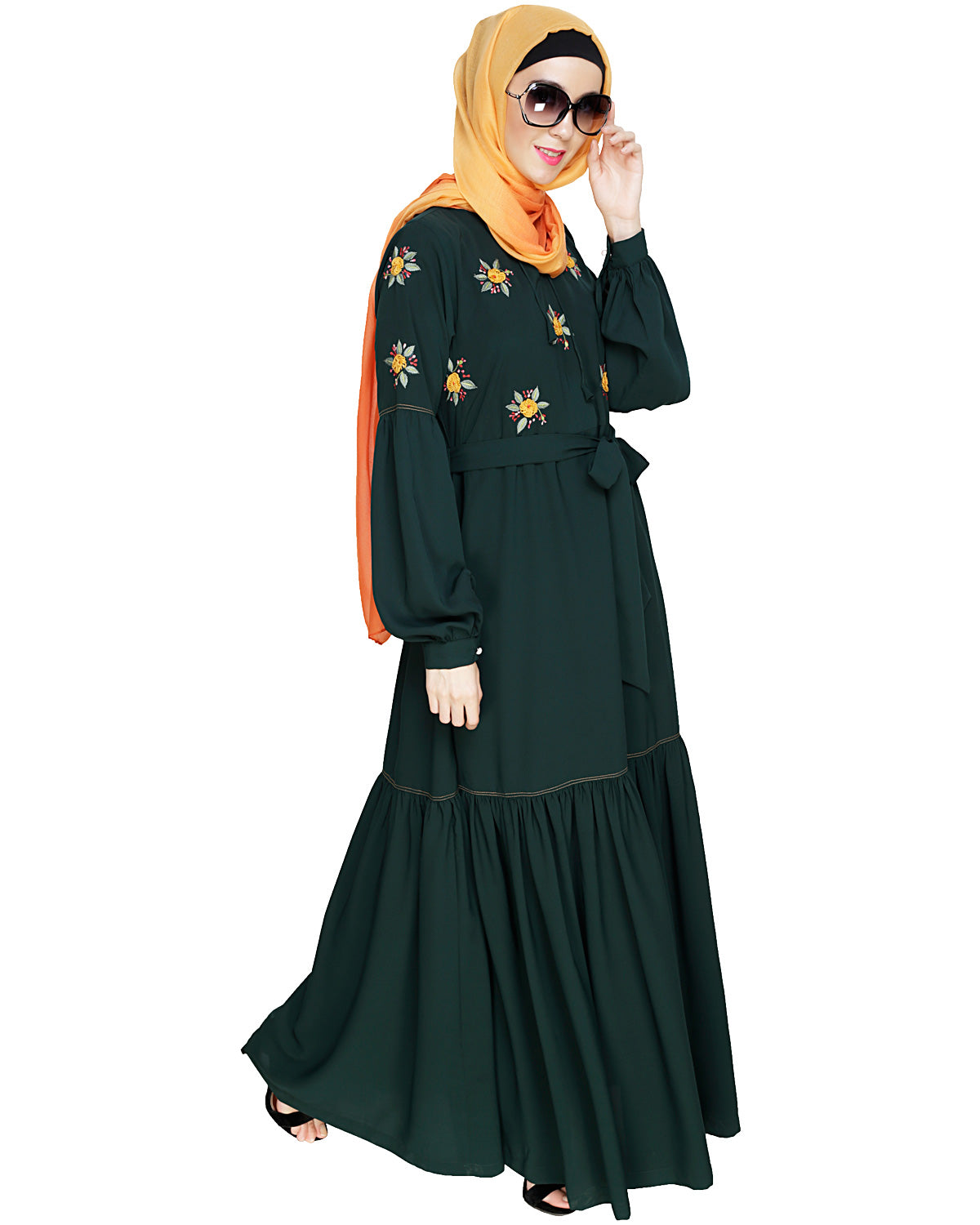 Dreamy Floral Embroiderd Abaya Green