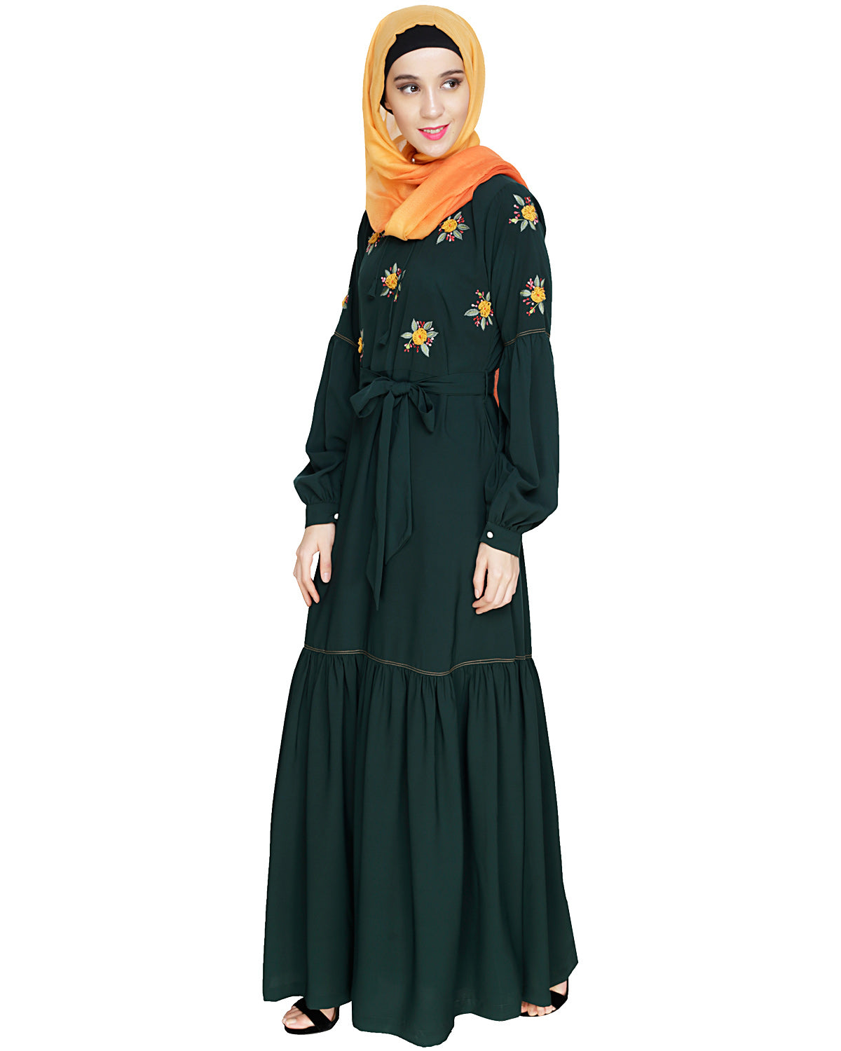 Dreamy Floral Embroiderd Abaya Green