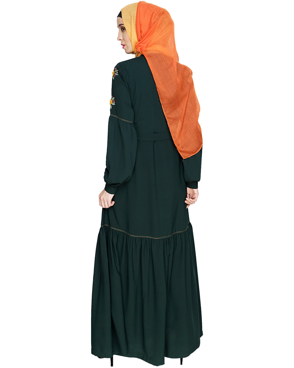 Dreamy Floral Embroiderd Abaya Green