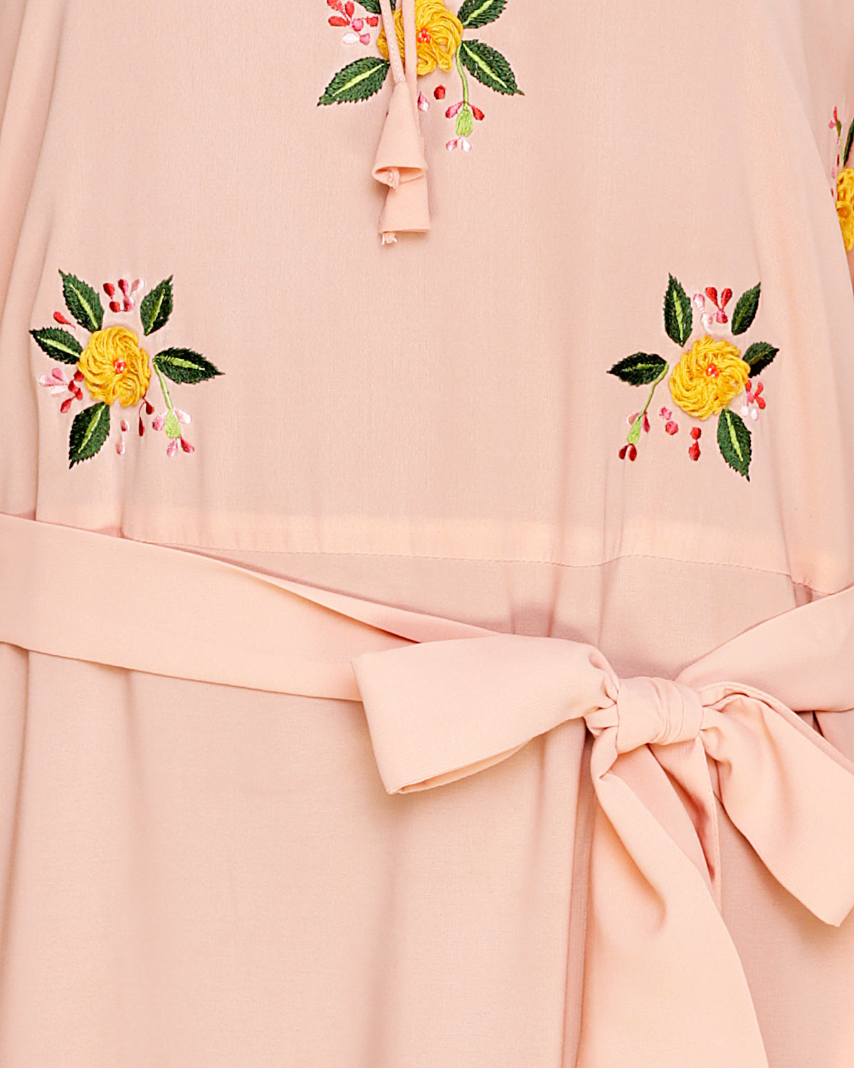 Dreamy Floral Embroiderd Abaya Peach