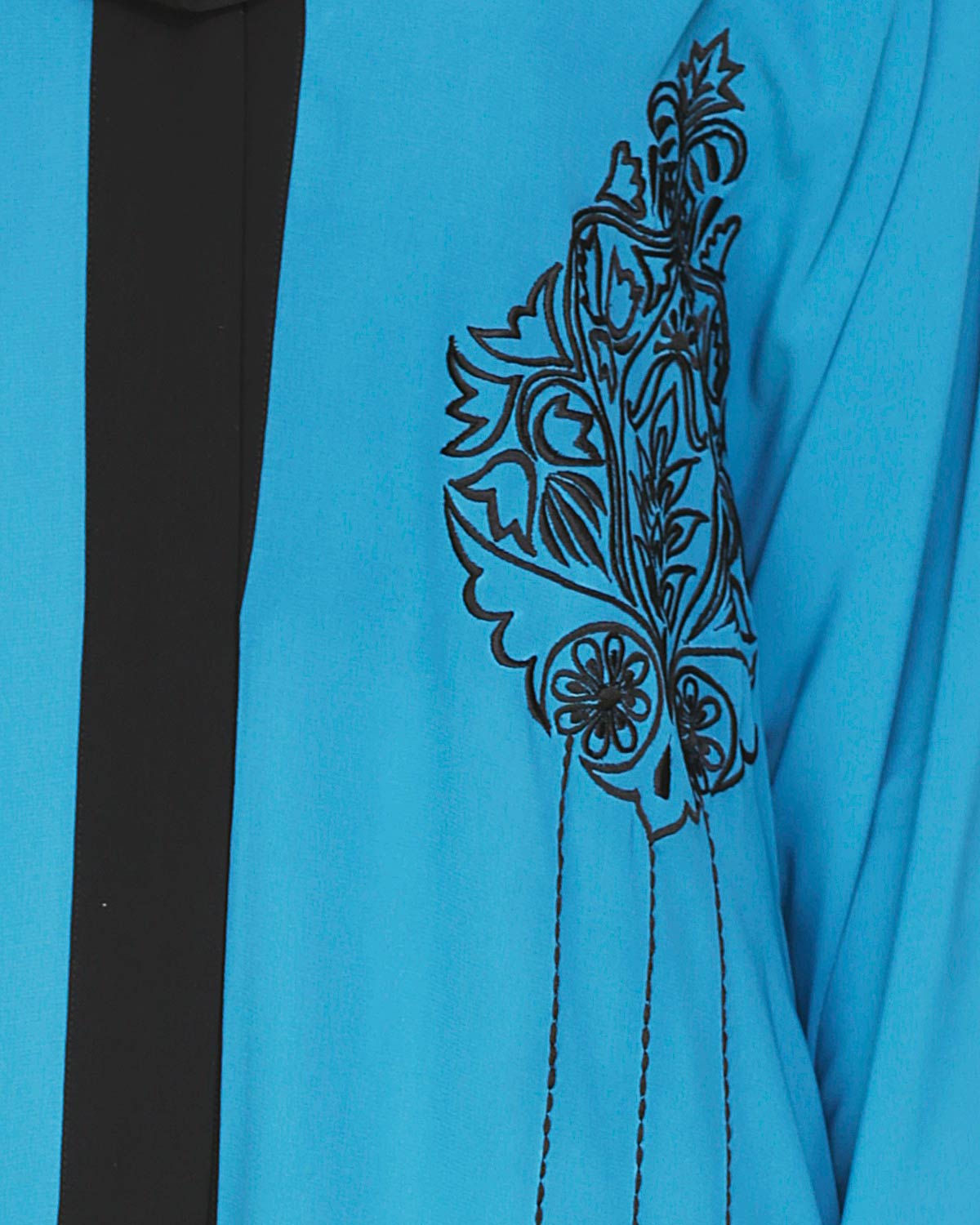 Contrast Embroidered Dubai Style Abaya Blue