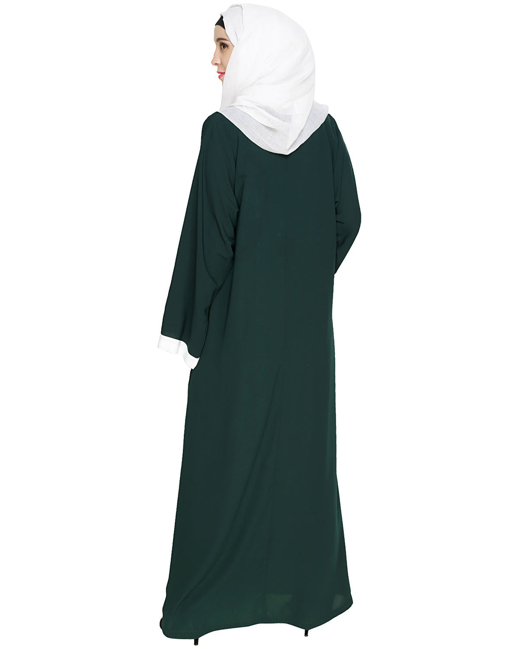 Contrast Embroidered Dubai Style Abaya Green