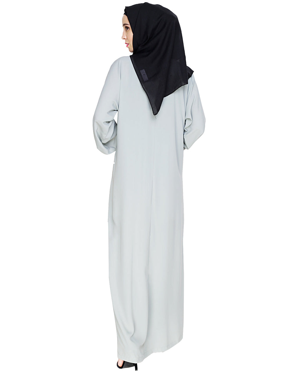 Contrast Embroidered Dubai Style Abaya Sage Green