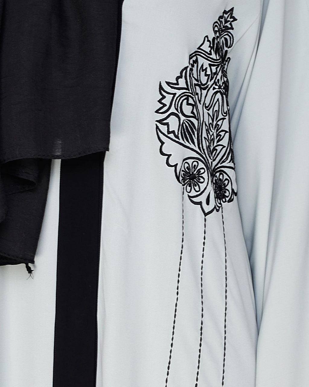 Contrast Embroidered Dubai Style Abaya Sage Green