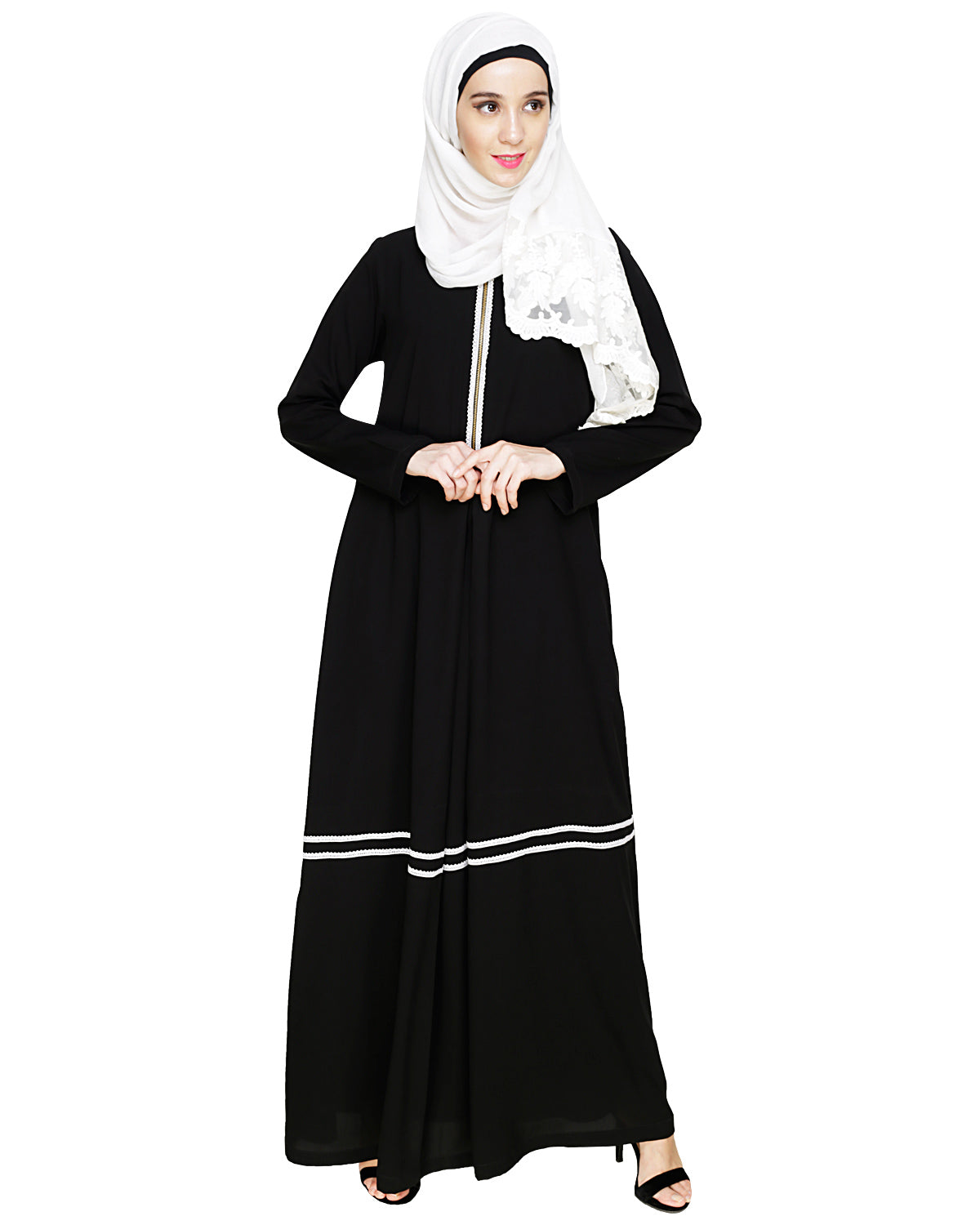 Graceful Lacy Abaya Black
