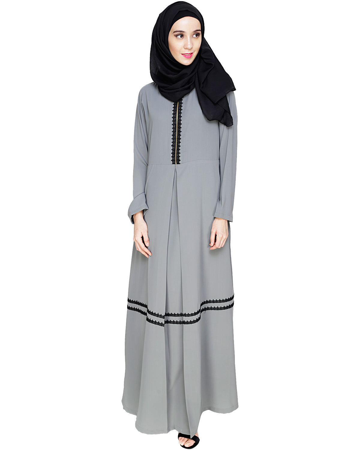 Graceful Lacy Abaya Grey