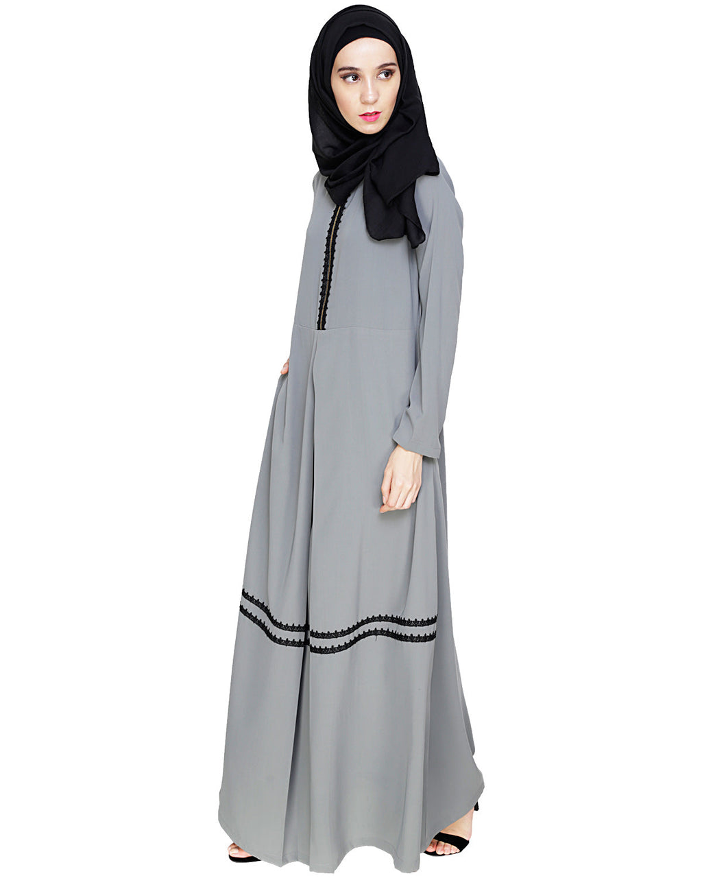 Graceful Lacy Abaya Grey