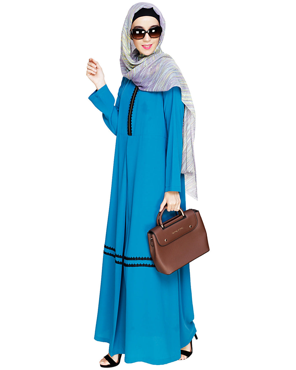 Graceful Lacy Abaya Teal Blue