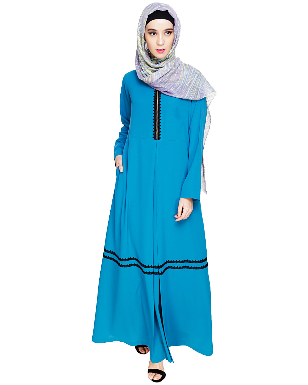 Graceful Lacy Abaya Teal Blue