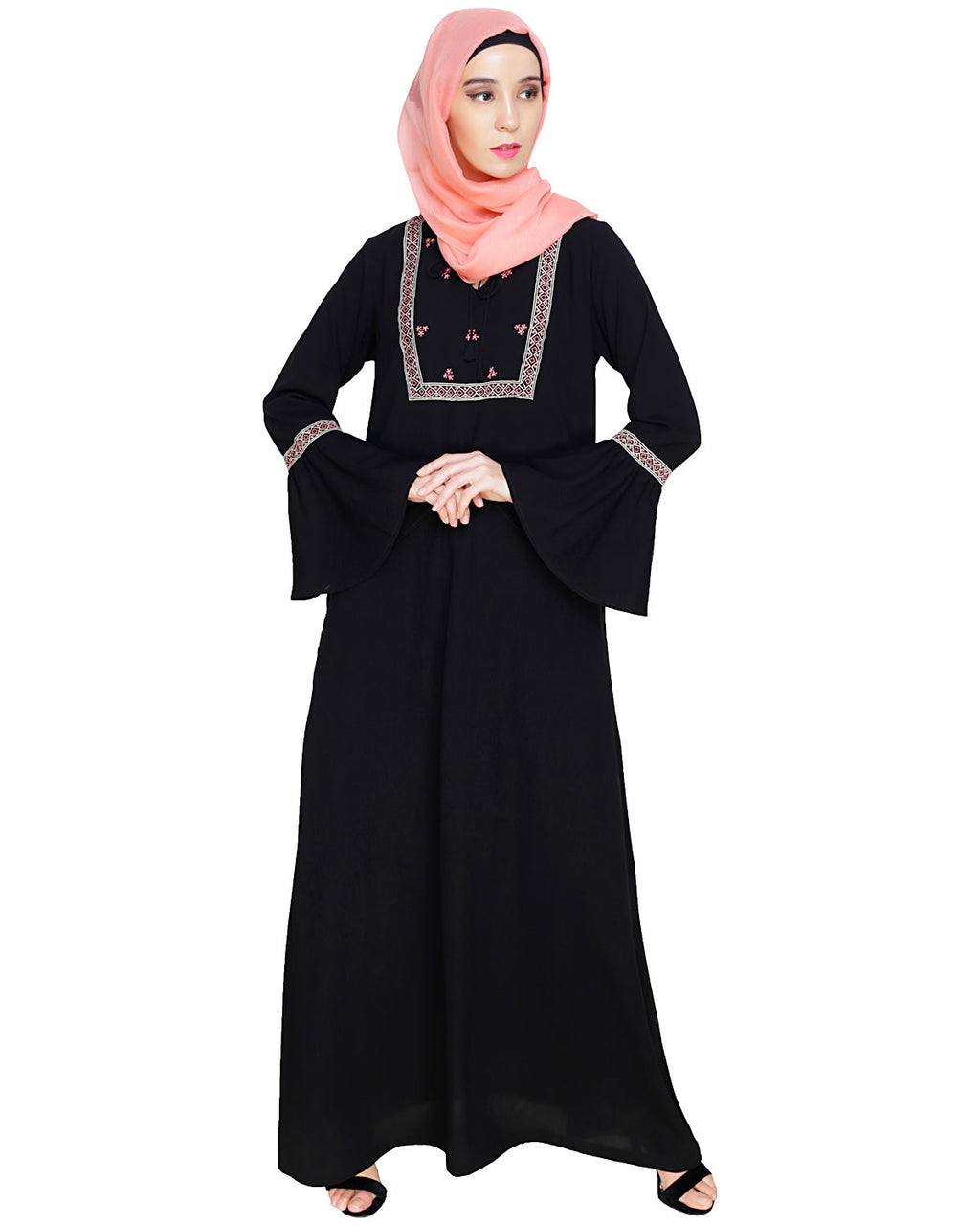Boho Embroidered Abaya Black