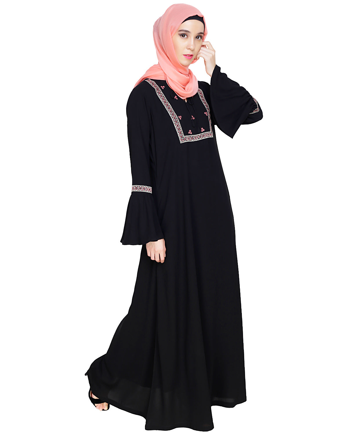 Boho Embroidered Abaya Black