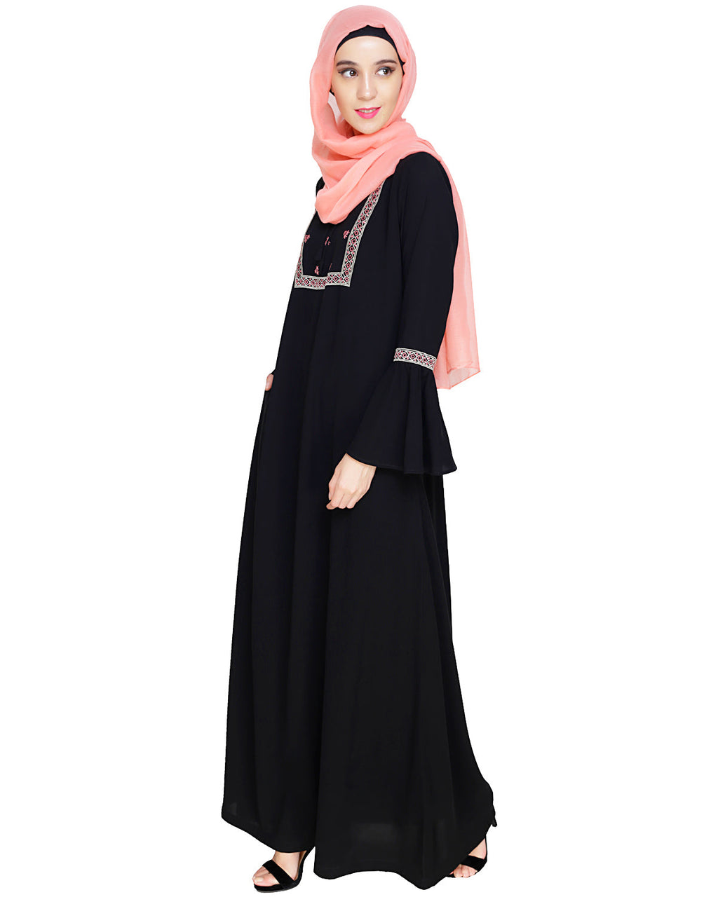 Boho Embroidered Abaya Black
