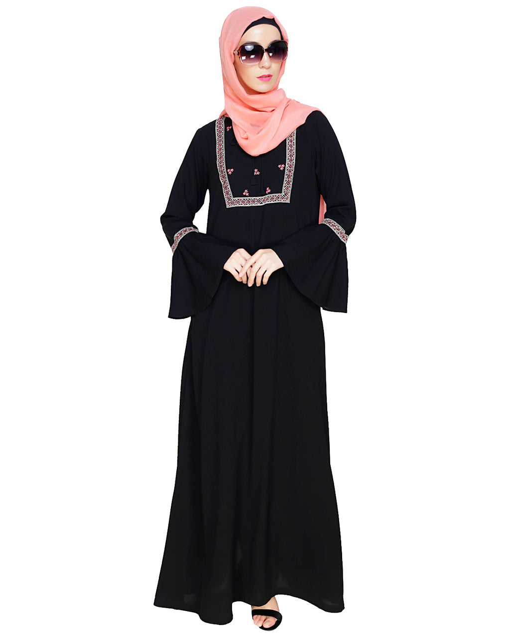 Boho Embroidered Abaya Grey