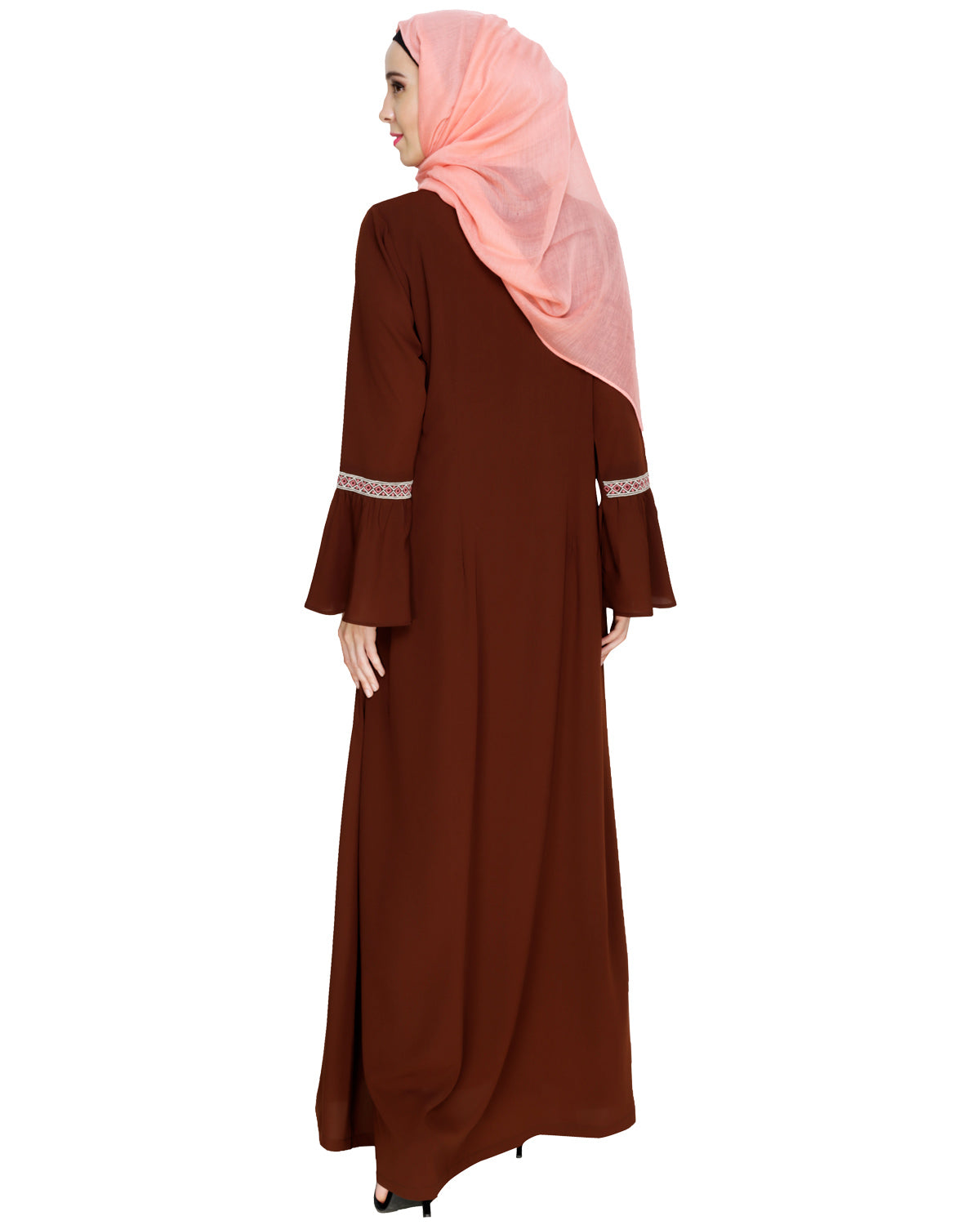 Boho Embroidered Abaya Brown