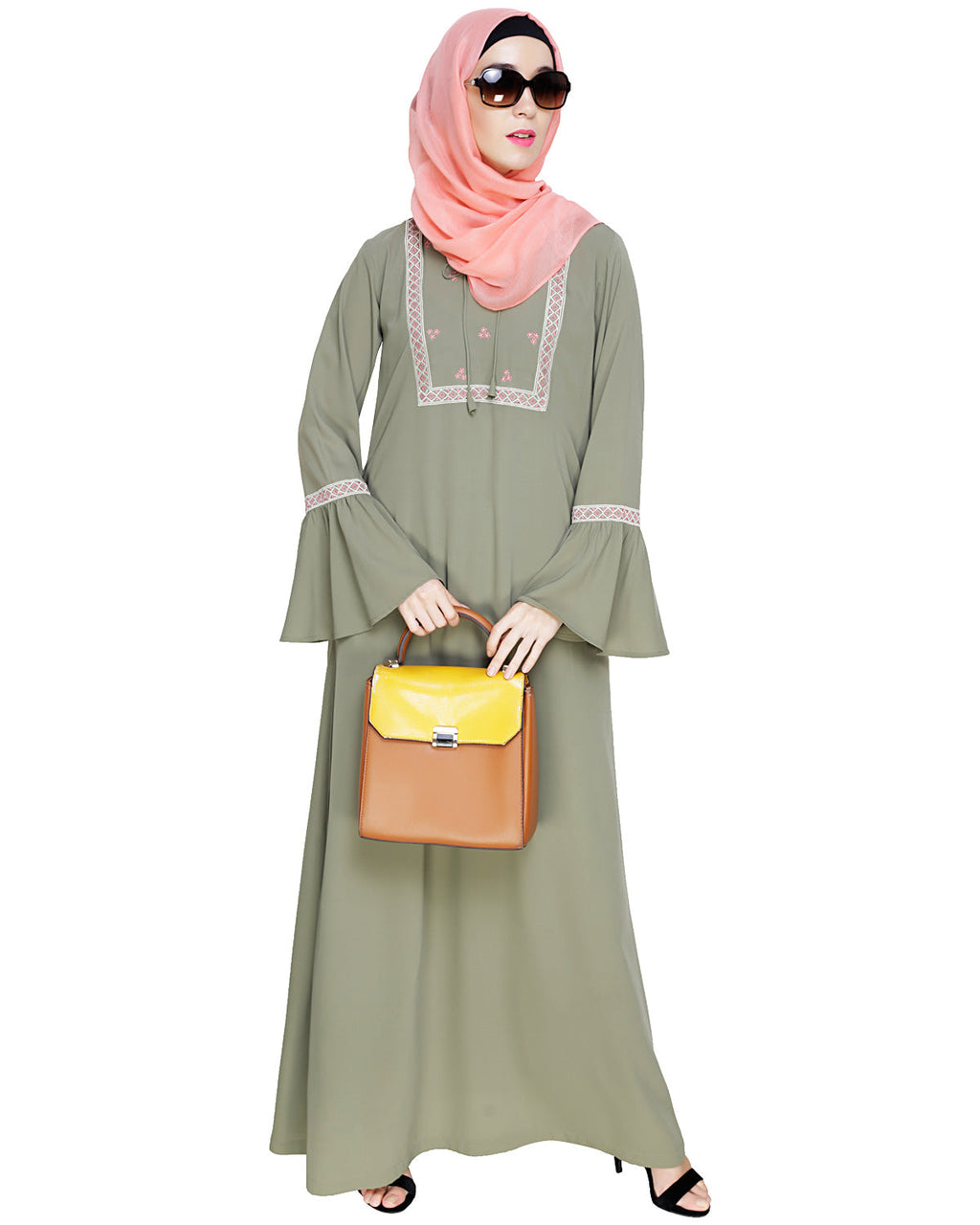 Boho Embroidered Abaya Brown